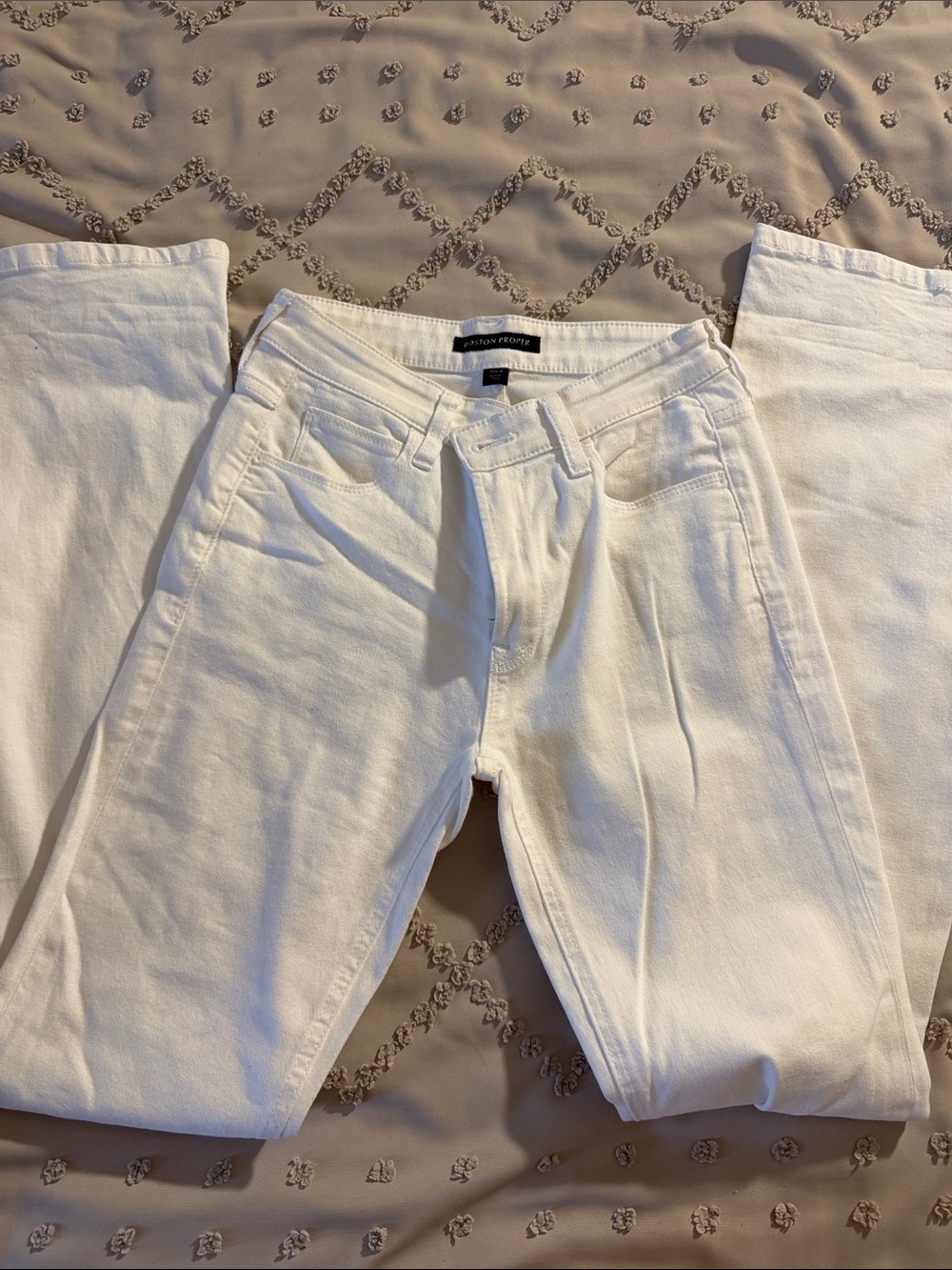 Boston Proper White High-Rise Straight Jeans - Stacked Seam Detail